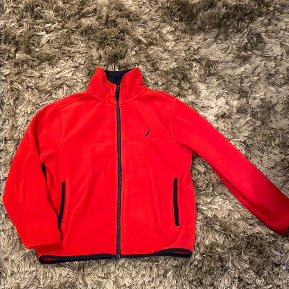 Nautica red and navy trim boys zip up fleece